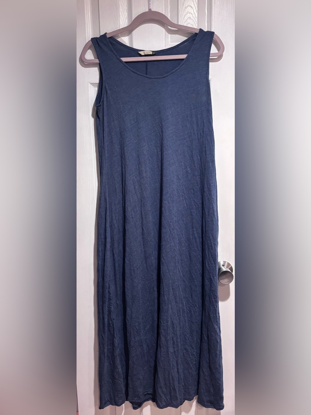 Chalet USA Navy Blue Crinkle Sleeveless Midi Maxi Dress Size Small Made in USA